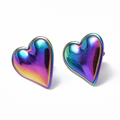 Rainbow Color Chapado en iones (ip) 304 aretes de corazón de acero inoxidable para mujer, color del arco iris, 21x20 mm, pin: 0.7 mm