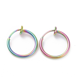 Rainbow Color 304 Stainless Steel Tubular Clip-on Earrings for Women, Rainbow Color, 15x4mm, Pin: 0.7mm