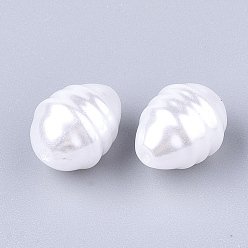 Creamy White Eco-Friendly ABS Plastic Imitation Pearl Beads, High Luster, Grooved, teardrop, Creamy White, 10x7.5mm, Hole: 1mm
