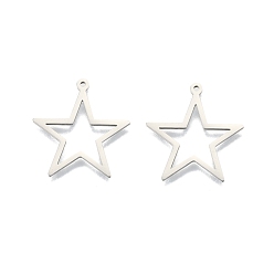 Stainless Steel Color 201 Stainless Steel Pendants, Star, Stainless Steel Color, 26x25x1.5mm, Hole: 1.2mm