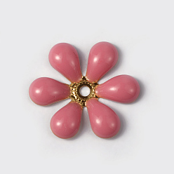 Flamingo Flower Brass Enamel Beads, Golden, Flamingo, 16x18x2mm, Hole: 2mm