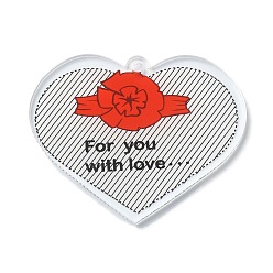 WhiteSmoke Valentine's Day Transparent Acrylic Pendant, Heart Charm, WhiteSmoke, 40.5x49.5x2mm, Hole: 3mm