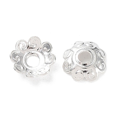 925 Sterling Silver Plated Brass Bead Caps, Cadmium Free & Lead Free, Flower, 925 Sterling Silver Plated, 7x7x2mm, Hole: 1.8mm