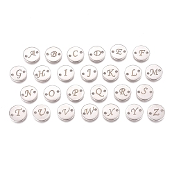 Stainless Steel Color 304 Stainless Steel Links, Flat Round with Initial Letter, Stainless Steel Color, 10x1mm, Hole: 1.2mm, 26pcs/set