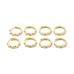 Mixed Color Cubic Zirconia Hoop Earrings, Real 18K Gold Plated Brass Jewelry for Women, Cadmium Free & Lead Free, Mixed Color, 13.5x2mm, Pin: 0.7~0.8x0.9~1mm