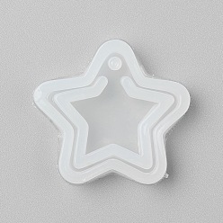 White Food Grade Pendant Silicone Molds, Fondant Molds, For DIY Cake Decoration, Chocolate, Candy, UV Resin & Epoxy Resin Jewelry Making, Star, White, 38x41x8.2mm