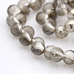 Silver Plated Half Plated Glass Faceted Round Beads Strands, Silver Plated, 8mm, Hole: 1mm, about 99pcs/strand, 26 inch