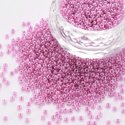 Old Rose 12/0 Imitation Jade Glass Seed Beads, Opaque Colours Luster, Round, Old Rose, 2x1.5mm, Hole: 1mm, about 40000pcs/Pound
