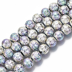 Coloré Brins de perles de pierre de lave naturelle galvanisées, ronde, cahoteuse, colorées, 10.5mm, Trou: 1mm, Environ 39 pcs/chapelet, 15.55 pouce (39.5 cm)