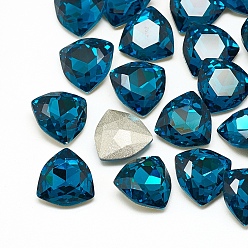 Azul Capri Diy señaló hacia atrás k 9 cabujones de diamantes de imitación de vidrio, chapado en color aleatorio, facetados, triángulo, capri azul, 12x12x4.5 mm