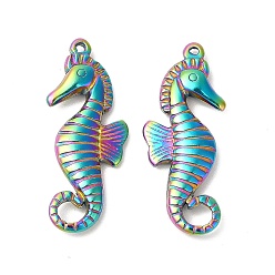 Rainbow Color Placage ionique (ip) 304 pendentifs en acier inoxydable, breloques en forme d'hippocampe, couleur arc en ciel, 30x12x3.5mm, Trou: 1mm