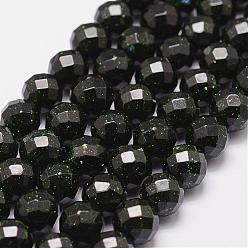 Green Goldstone Synthetic Green Goldstone Beads Strands, Dyed & Heated, Faceted(64 Facets), Round Bead, 8mm, Hole: 1.2mm, 49pcs/strand, 15.7 inch