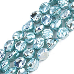 Medium Turquoise ABS Plastic Imitation Pearl Beads Strands, AB Color Plated, Nuggets, Medium Turquoise, 12.5~13x10.5x6mm, Hole: 0.6mm, about 42pcs/strand, 14.96 inch~15.35 inch(38~39cm)