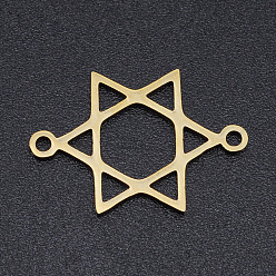 Oro 201 conectores de eslabones de acero inoxidable, Corte con laser, hueco, para judío, estrella de david, dorado, 13.5x20x1 mm, agujero: 1.4 mm