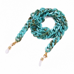 Dark Turquoise Eyeglasses Chains, Neck Strap for Eyeglasses, with Acrylic Curb Chains, Golden Plated 304 Stainless Steel Lobster Claw Clasps and Rubber Loop Ends, Dark Turquoise, 27.56 inch(70cm)