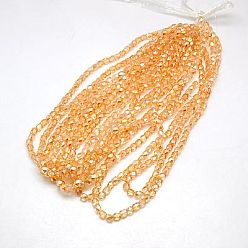 Orange Electroplate Glass Beads Strands, Half Plated, Faceted, Cube, Orange, 6x6x6mm, Hole: 1mm, about 71pcs/strand, 16.5 inch