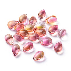 Light Salmon Transparent Glass Beads, Top Drilled Beads, Teardrop, Light Salmon, 9x6x5mm, Hole: 1mm