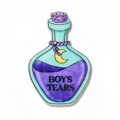 Bottle Halloween Printed Acrylic Pendants, Word Boy Tears, Bottle Pattern, 45.5x30.5x2.2mm, Hole: 2mm