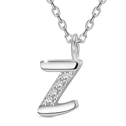 Letter Z SHEGRACE Rhodium Plated 925 Sterling Silver Initial Pendant Necklaces, with Grade AAA Cubic Zirconia and Cable Chains, Platinum, Letter.Z, 15.74 inch(40cm)