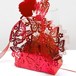 Roja Cajas de cartón de dulces de boda plegables creativas, pequeñas cajas de regalo de papel, mariposa hueca con cinta, rojo, pliegue: 6.3x4x4 cm