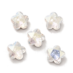 Crystal K9 Glass Rhinestone Cabochons, Pointed Back & Back Plated, Faceted, Plum Blossom, Crystal, 10x5mm