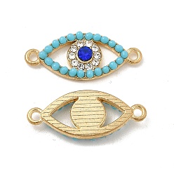Oro Dijes de conector de aleación con diamantes de imitación azul capri y turquesa sintética, enlaces oculares, níquel, dorado, 24x10x3 mm, agujero: 1.5 mm