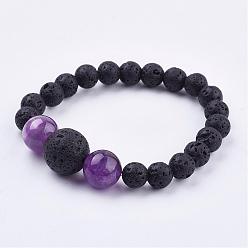 Amethyst Natural Amethyst Stretch Bracelets, with Natural Lava Rock Beads, Round, 2 inch(52mm)