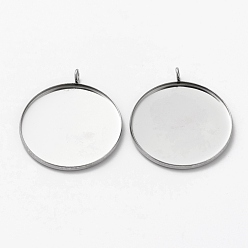 Stainless Steel Color 304 Stainless Steel Pendant Cabochon Settings, Flat Round, Stainless Steel Color, Tray: 30mm, 36x31.5x2mm, Hole: 3mm