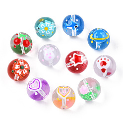 Mixed Color Transparent Handmade Lampwork Beads, Round with Mixed Patterns, Mixed Color, 17x16x15mm, Hole: 1.8~2mm