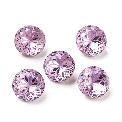 Violet K9 Glass Rhinestone Pointed Back Cabochons, Back Plated, Faceted, Flat Round, Flower Pattern, Violet, 10x6mm