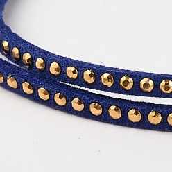 Azul de Medianoche Remache faux suede cord, encaje de imitación de gamuza, con aluminio, azul medianoche, 3x2 mm, sobre 20 yardas / rodillo