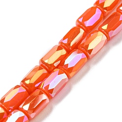 Orange Red Glass Beads Strands, AB Color Plated, Faceted Column, Orange Red, 6x4mm, Hole: 0.8mm, about 80pcs/strand, 20.08''~20.47''(51~52cm)