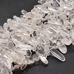 Cristal de cuarzo Pepitas de cristal de cuarzo natural hebras de cuentas, cuentas de cristal de roca, 8~30x5~12 mm, agujero: 1 mm, aproximadamente 15.3 pulgada ~ 15.7 pulgada