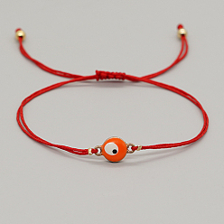 Orange Alloy Evil Eye Link Bracelet, Braided Adjustable Lucky Bracelet, Orange, 11 inch(28cm)