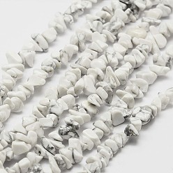 Blanc Perles de howlite naturelle brin, puce, blanc, 3~4x3~8x4~5mm, Trou: 0.4mm, 33.5 pouce