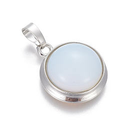 Opalite Opalite Pendants, with Brass Findings, Half Round, Platinum, 23~24x19~20x8~10mm, Hole: 8x5mm