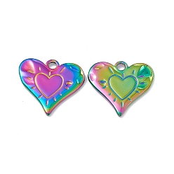 Rainbow Color Revestimiento iónico (ip) 304 colgantes de acero inoxidable, encanto del corazón, color del arco iris, 24x25.5x2 mm, agujero: 3 mm