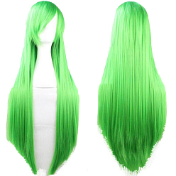 Césped Verde Pelucas de fiesta de cosplay rectas de 31.5 pulgadas (80 cm) de largo, pelucas de disfraces de anime resistentes al calor sintéticas, con explosión, verde césped