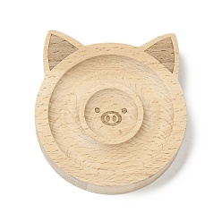 Cochon Bracelet jonc en bois de hêtre anneau de doigt plateau de support d'affichage, motif de cochon, 103x94.5x20mm, rainure du bracelet : 40~77 mm, plateau de bague: 33mm