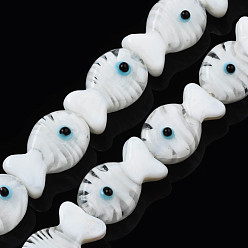 White Handmade Lampwork Beads Strands, Fish, White, 19~20x12.5x9mm, Hole: 0.8mm, about 25pcs/strand, 18.90 inch(48cm)