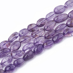 Amethyst Natural Amethyst Beads Strands, Oval, 9~13x9~10x5~6mm, Hole: 1mm, about 39~44pcs/strand, 14.8 inch~16.1 inch