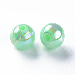 Aigue-marine Perles acryliques opaques, de couleur plaquée ab , ronde, aigue-marine, 8x7mm, Trou: 2mm, environ1745 pcs / 500 g