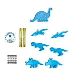 Azul Cielo Kit para hacer campanillas de viento con temática de dinosaurios., Incluye colgante de silicona y molde para eslabones., hilo elástico, perla, tubo de color aleatorio, luz azul cielo, 800 mm