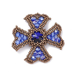 Bleu Dodger Perles de rocailles faites à la main, pendentifs croix avec strass en verre, Dodger bleu, 46x42x6mm, Trou: 1.5x2mm