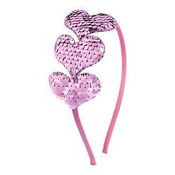 Pink Heart Shaped Sequins Cloth Head Bands, Valentine's Day Hair Accessories for Girls, Pink, 140x120mm