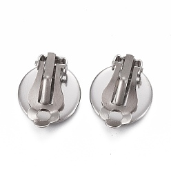 Stainless Steel Color 304 Stainless Steel Clip-on Earring Setting, Flat Round, Stainless Steel Color, Tray: 12mm, 14x8mm
