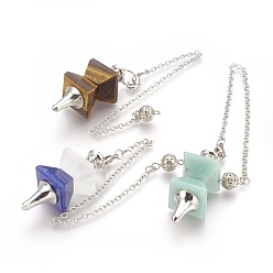 Mixed Stone Natural Gemstone Dowsing Pendulums, with Platinum Tone Brass Findings, Trapezoid, 235mm, Hole: 2mm