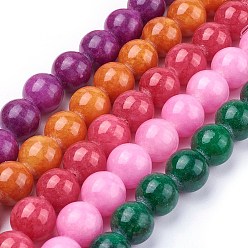 Mixed Color Natural Yellow Jade Beads Strands, Dyed, Round, Mixed Color, 12mm, Hole: 1mm, about 33pcs/strand, 15.75 inch