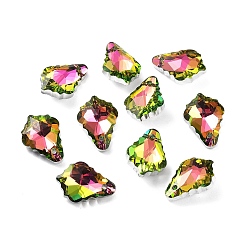 Cerise AB Color Plated Electroplate Glass Pendants, Faceted, Leaf, Cerise, 16x11x6mm, Hole: 1mm