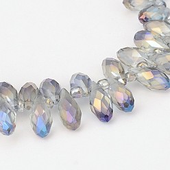 Medium Purple Electroplate Glass Beads Strands, Top Drilled Beads, Faceted Teardrop, Full Rainbow Plated, Medium Purple, 12x6mm, Hole: 1mm, about 100pcs/strand, 15.7 inch